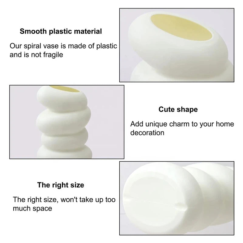 Plastic Spiral White Vase Nordic Flower Arrangement Container for Kitchen Living Bedroom Home Decoration Desk Accessories
