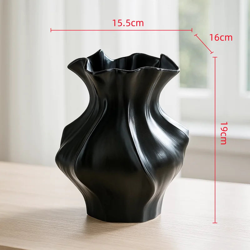 Ceramic Vase Abstract Irregular Folds Handmade Spiral Porcelain Vase Ceramic Handicrafts Flower Vases Flowerpot Vases Pots