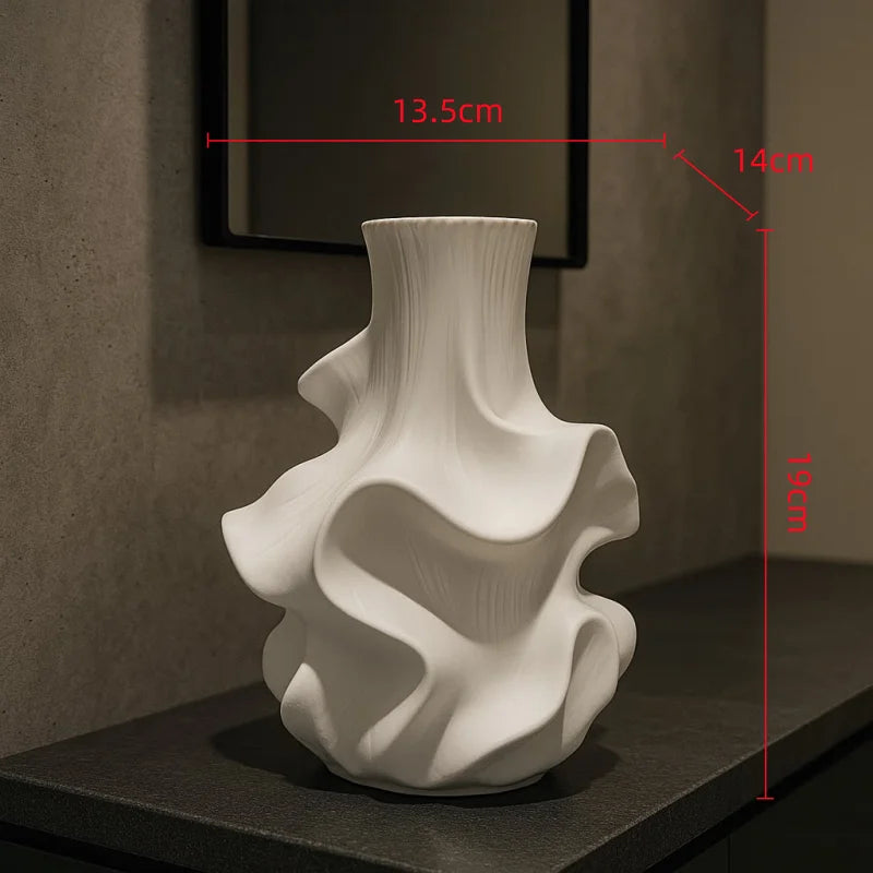 Ceramic Vase Abstract Irregular Folds Handmade Spiral Porcelain Vase Ceramic Handicrafts Flower Vases Flowerpot Vases Pots