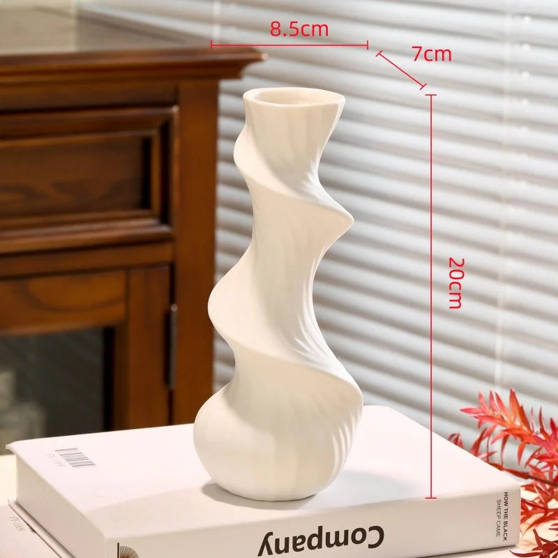Ceramic Vase Abstract Irregular Folds Handmade Spiral Porcelain Vase Ceramic Handicrafts Flower Vases Flowerpot Vases Pots