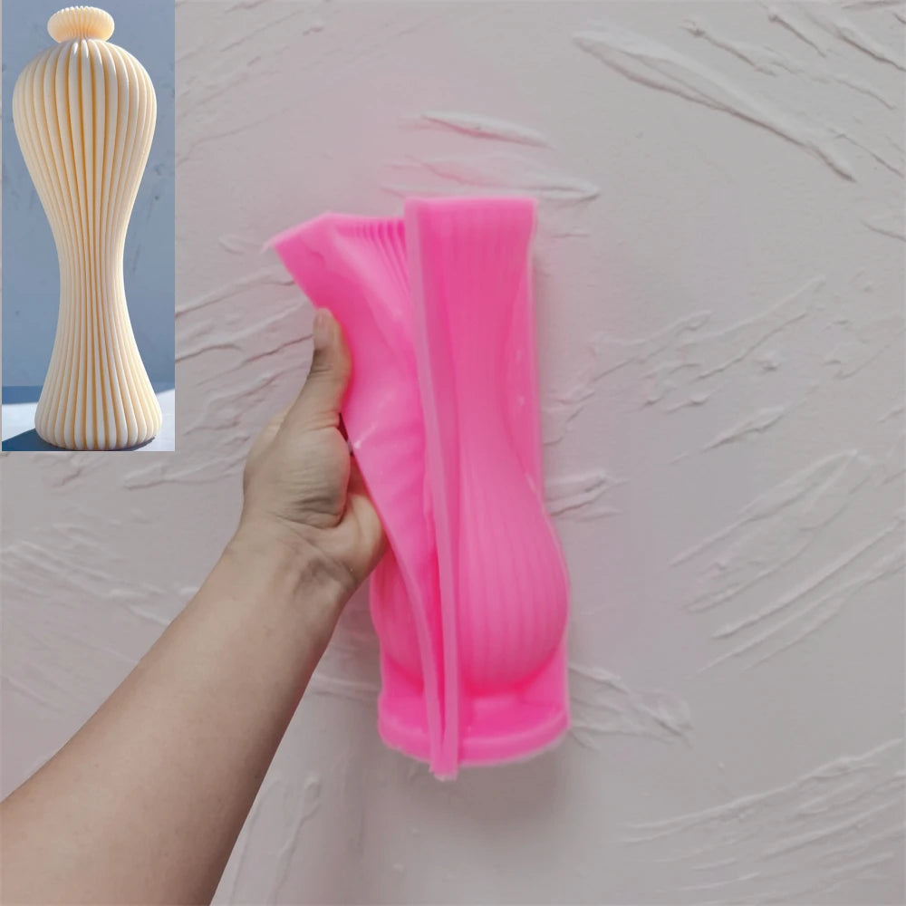 Ribbed Vase Candle Mold Aesthetic Silicone Mould Geometric Abstract Decorative Striped Soy Wax Mold