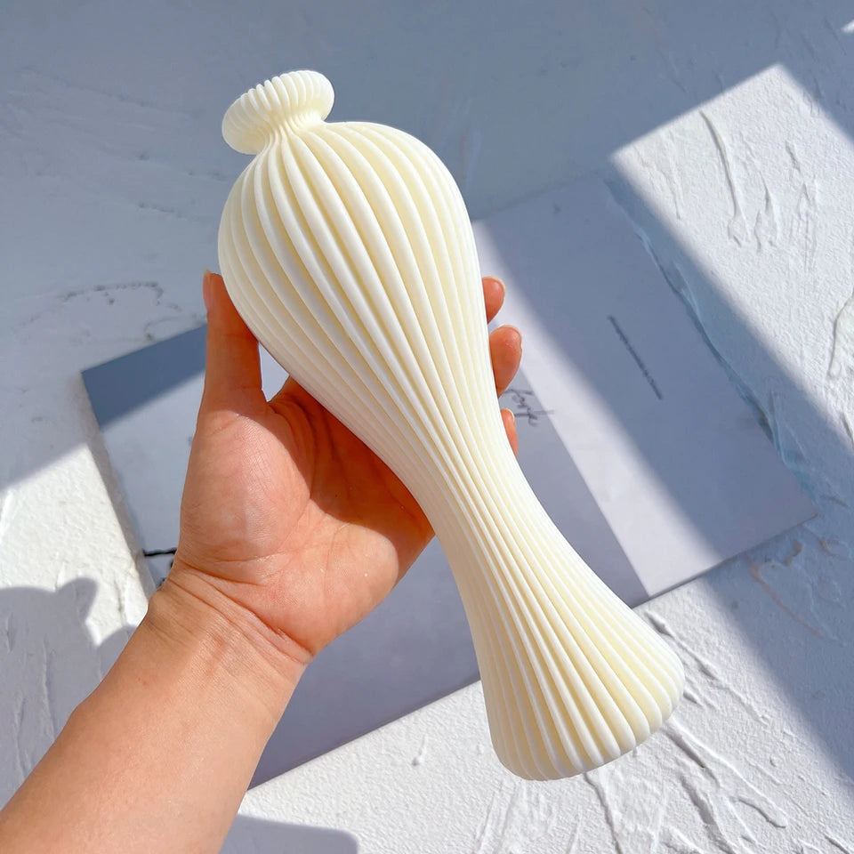 Ribbed Vase Candle Mold Aesthetic Silicone Mould Geometric Abstract Decorative Striped Soy Wax Mold