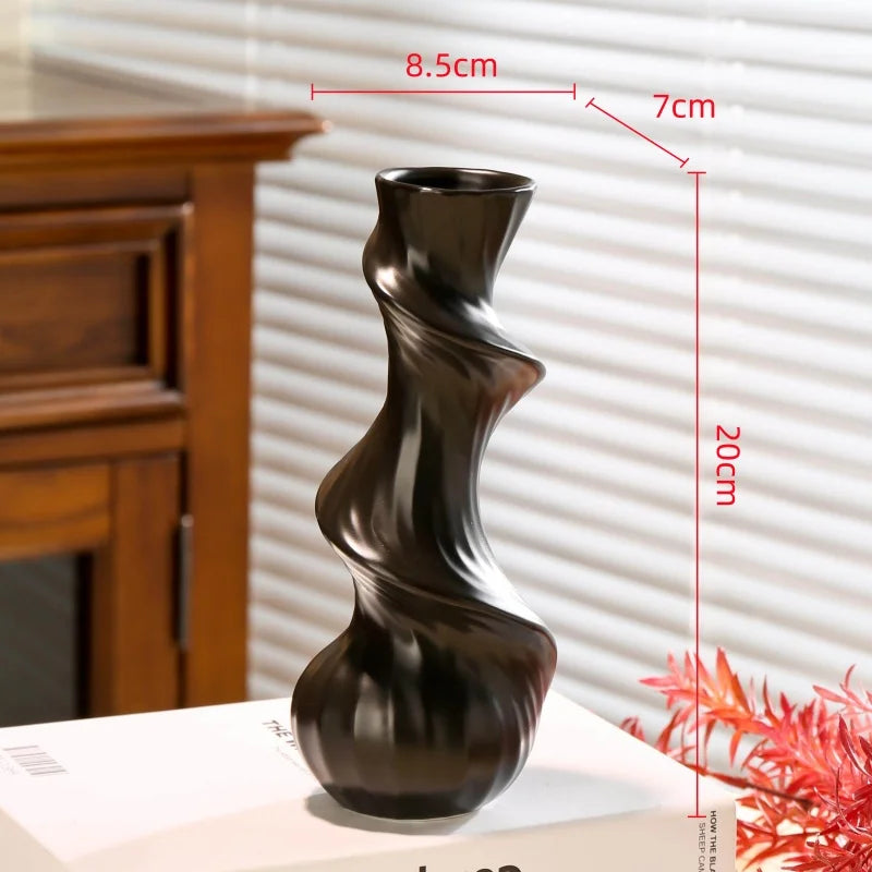 Ceramic Vase Abstract Irregular Folds Handmade Spiral Porcelain Vase Ceramic Handicrafts Flower Vases Flowerpot Vases Pots
