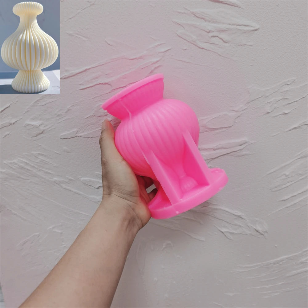 Ribbed Vase Candle Mold Aesthetic Silicone Mould Geometric Abstract Decorative Striped Soy Wax Mold