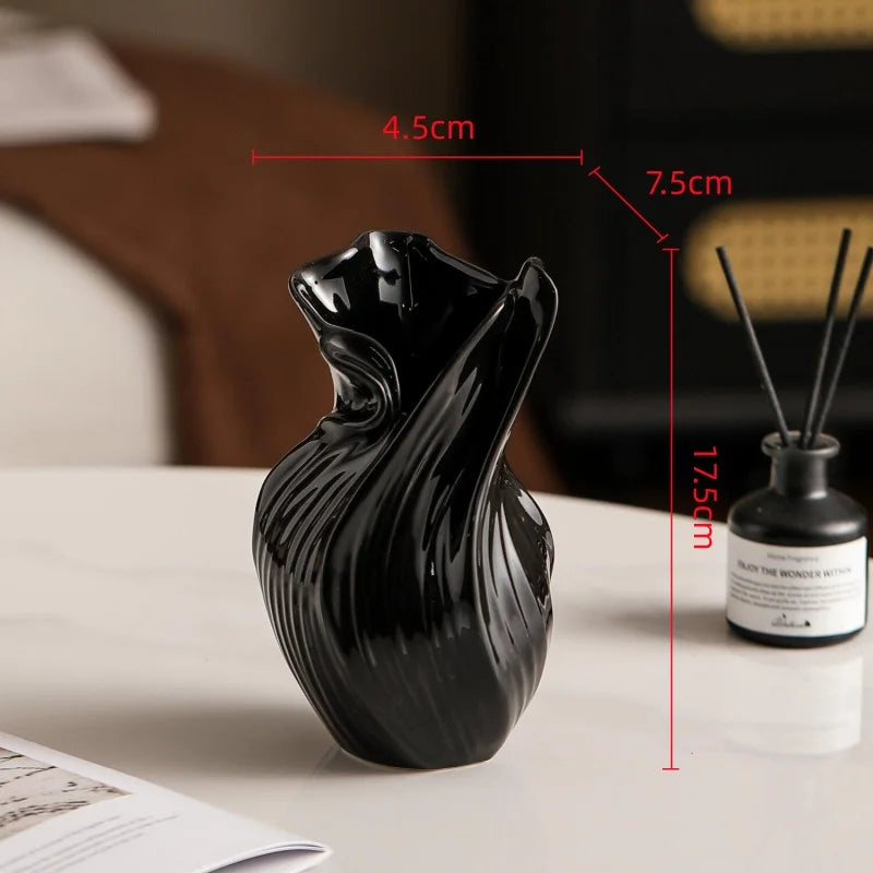 Ceramic Vase Abstract Irregular Folds Handmade Spiral Porcelain Vase Ceramic Handicrafts Flower Vases Flowerpot Vases Pots