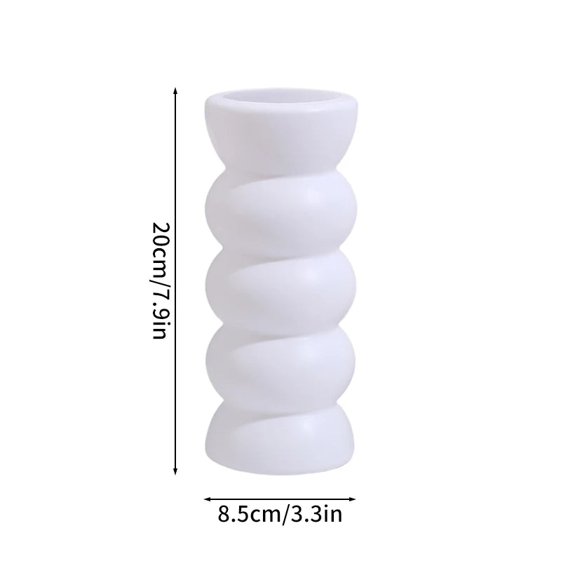 Imitation Ceramic Vase Modern White Plastic Flower Vase Creative Spiral Boho Aesthetic Irregular Flower Vases Wedding Home Decor
