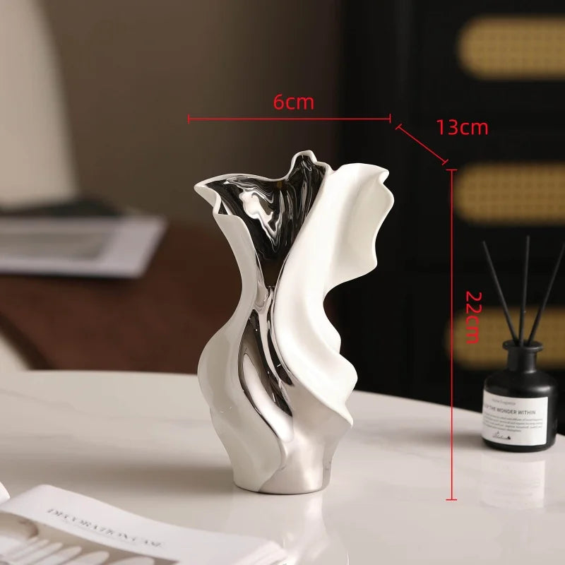 Ceramic Vase Abstract Irregular Folds Handmade Spiral Porcelain Vase Ceramic Handicrafts Flower Vases Flowerpot Vases Pots