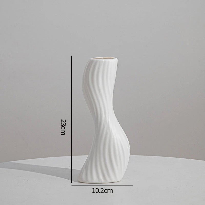 Imitation Ceramic Vase Modern White Plastic Flower Vase Creative Spiral Boho Aesthetic Irregular Flower Vases Wedding Home Decor