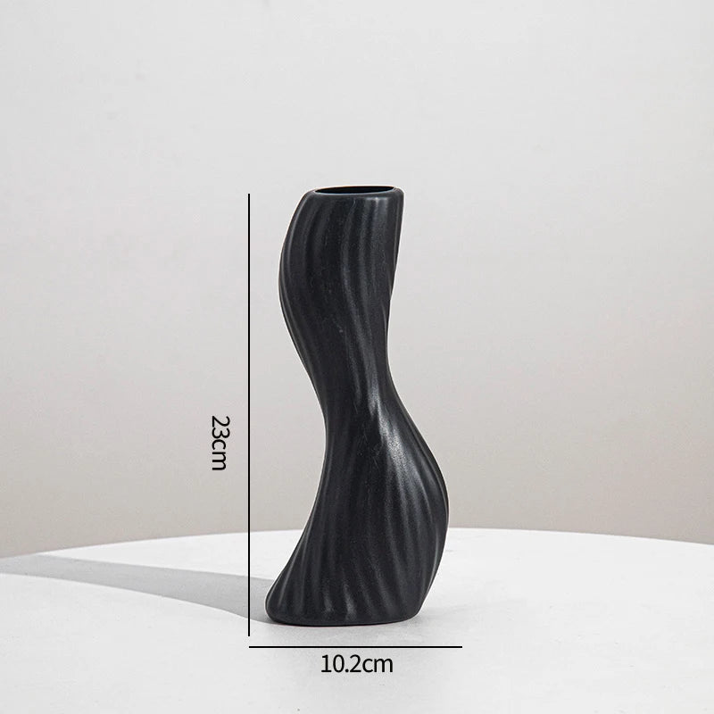 Imitation Ceramic Vase Modern White Plastic Flower Vase Creative Spiral Boho Aesthetic Irregular Flower Vases Wedding Home Decor
