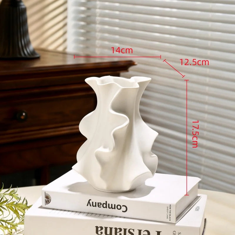 Ceramic Vase Abstract Irregular Folds Handmade Spiral Porcelain Vase Ceramic Handicrafts Flower Vases Flowerpot Vases Pots