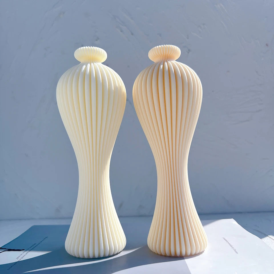 Ribbed Vase Candle Mold Aesthetic Silicone Mould Geometric Abstract Decorative Striped Soy Wax Mold