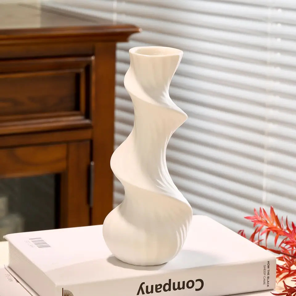 Creative Irregular Shape Vases Decor, Ceramic Living Room Flower Arrangement Table Decoration Light Luxury Style Vase, 1Pc