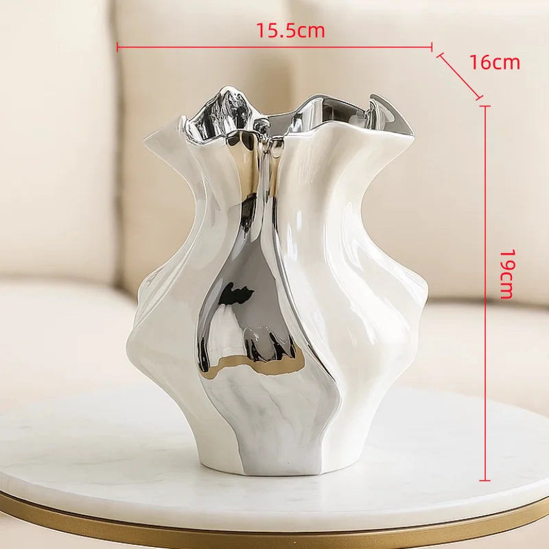 Ceramic Vase Abstract Irregular Folds Handmade Spiral Porcelain Vase Ceramic Handicrafts Flower Vases Flowerpot Vases Pots