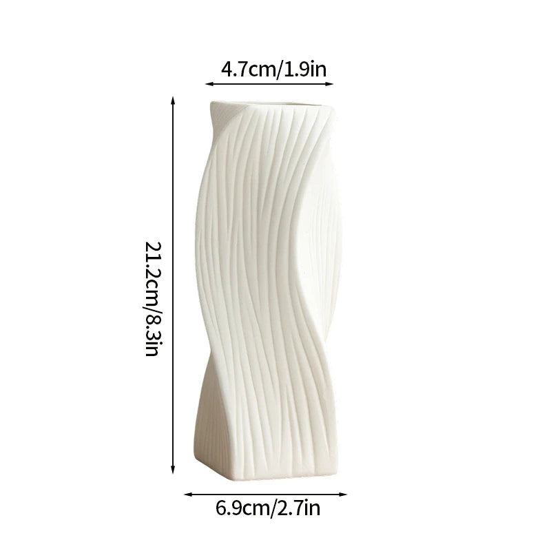 Imitation Ceramic Vase Modern White Plastic Flower Vase Creative Spiral Boho Aesthetic Irregular Flower Vases Wedding Home Decor