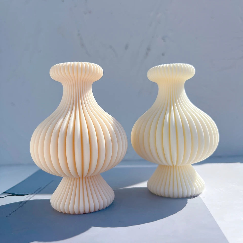 Ribbed Vase Candle Mold Aesthetic Silicone Mould Geometric Abstract Decorative Striped Soy Wax Mold