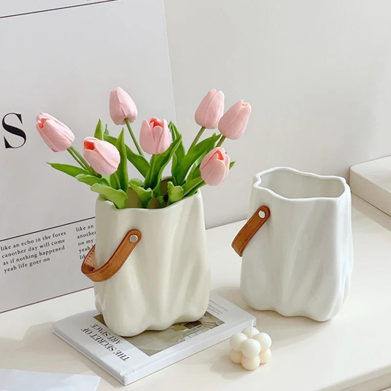 Imitation Ceramic Vase Modern White Plastic Flower Vase Creative Spiral Boho Aesthetic Irregular Flower Vases Wedding Home Decor