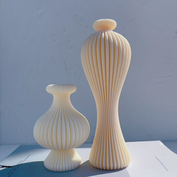 Ribbed Vase Candle Mold Aesthetic Silicone Mould Geometric Abstract Decorative Striped Soy Wax Mold